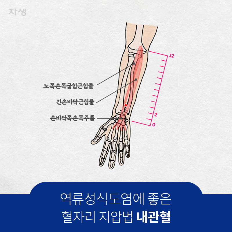 참고 이미지 : 역류성식도염에 좋은 혈자리 지압법 - 내관혈 | 자생한방병원·자생의료재단